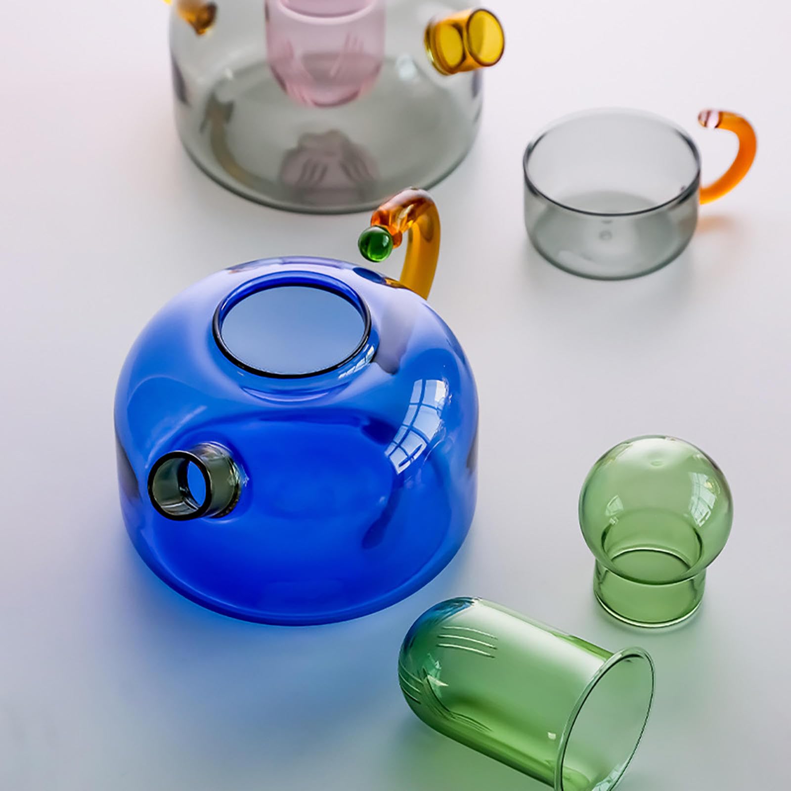 Teekessel, Glas-Teekanne, Teekanne mit Teesieb für losen Tee, transparenter Teekessel, hochtemperaturbeständig, Glas, Tee-Wassertrennung, Filtration, kleine steilende Teekanne,