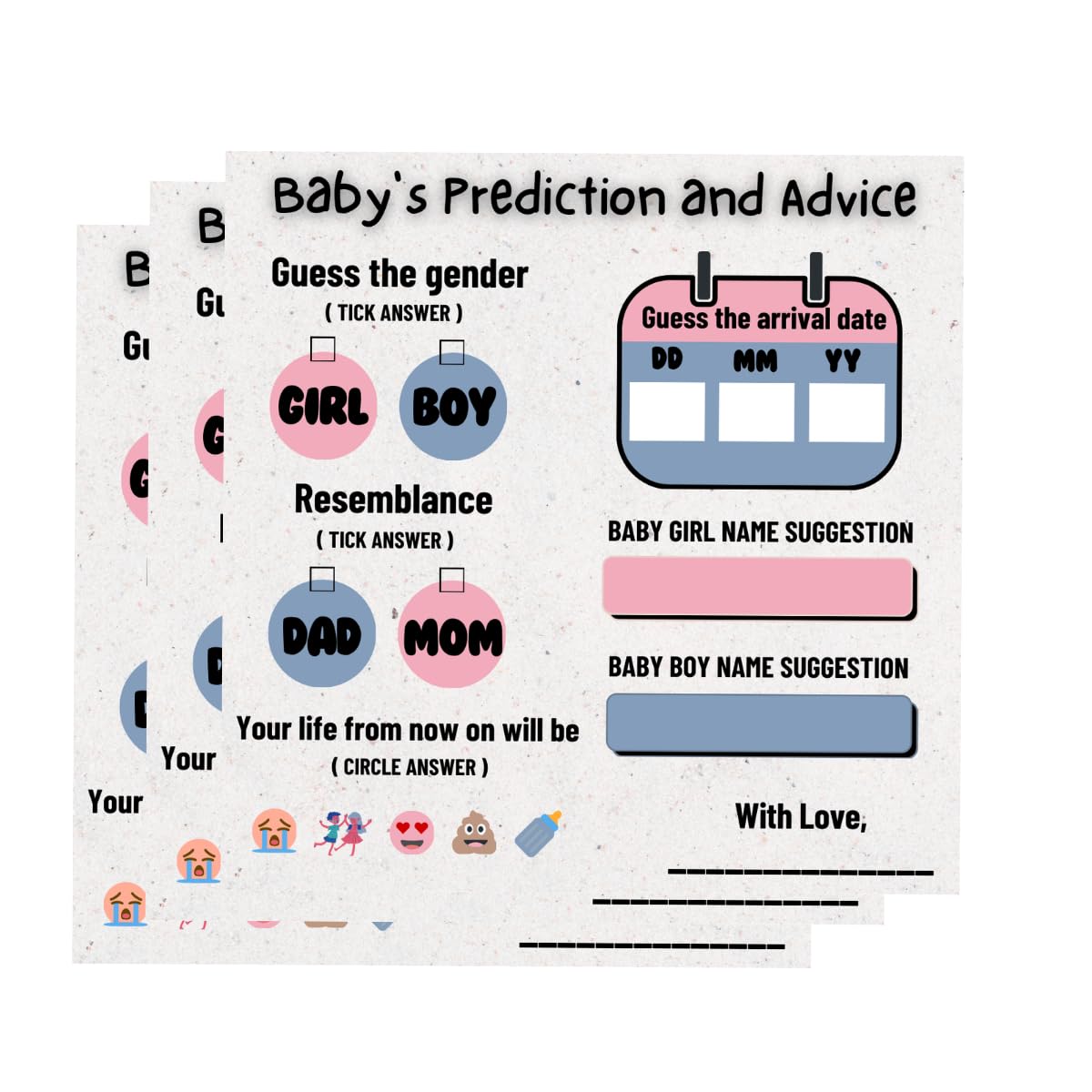 The Decor Cycle, Pack of 20 cards, Baby Shower Decoration Items Gift Cards for Games Wishes Baby Prediction, advice and Name Suggestion Cards Family Members, 4x4 Inches