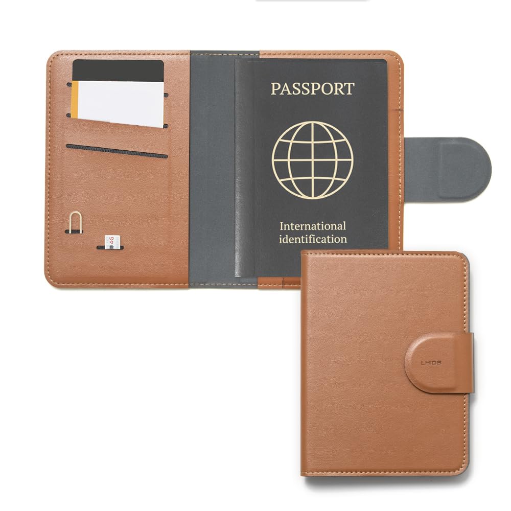 LHiDS Leatherette Passport Holder with RFID Protection, Premium PU Leather, Snap Button Closure, Travel Passport Wallet Cover for Passport, Boarding