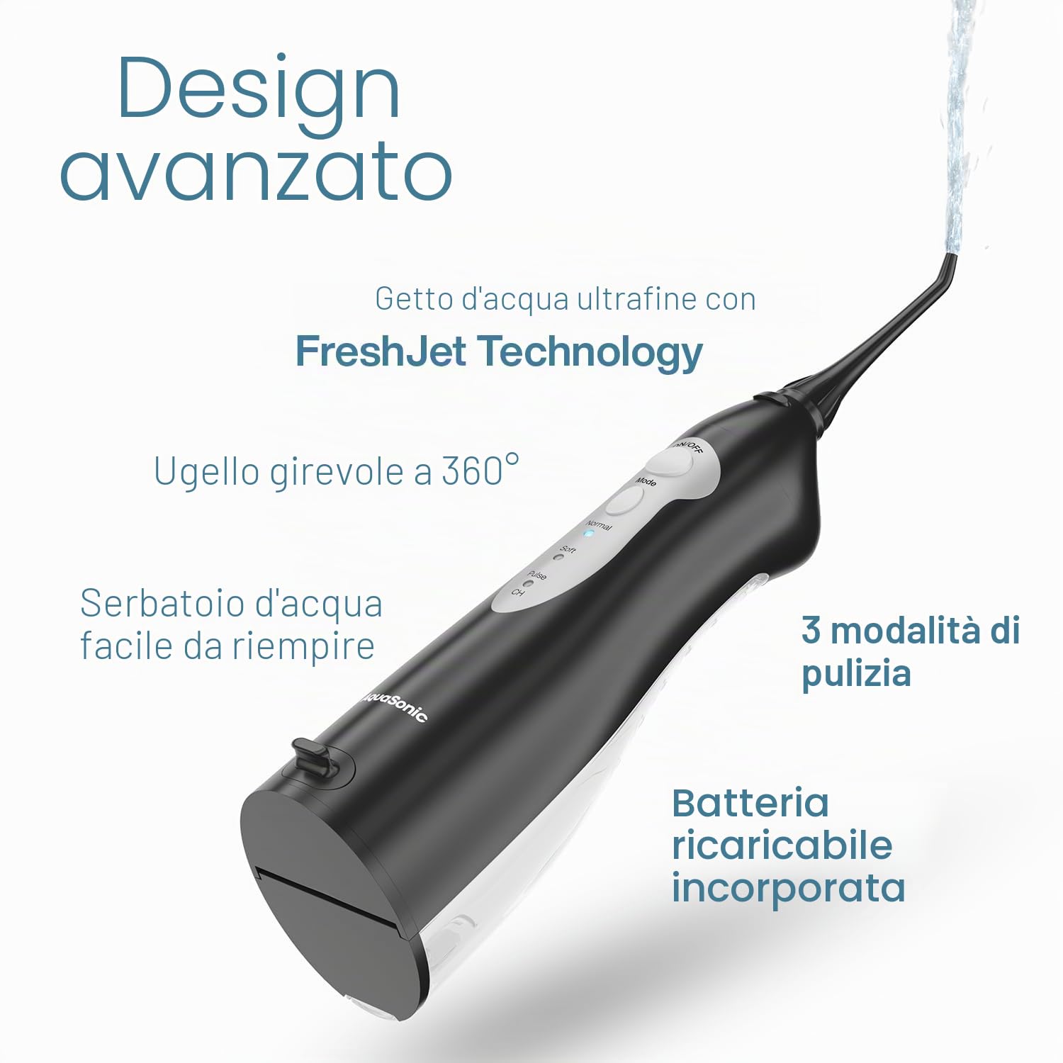 Aquasonic Aqua Flosser - Professional Rechargeable Water Flosser with 4 Tips - Oral Irrigator w/ 3 Modes - Portable & Cordless Flosser - Kids and Braces - Dentist Recommended