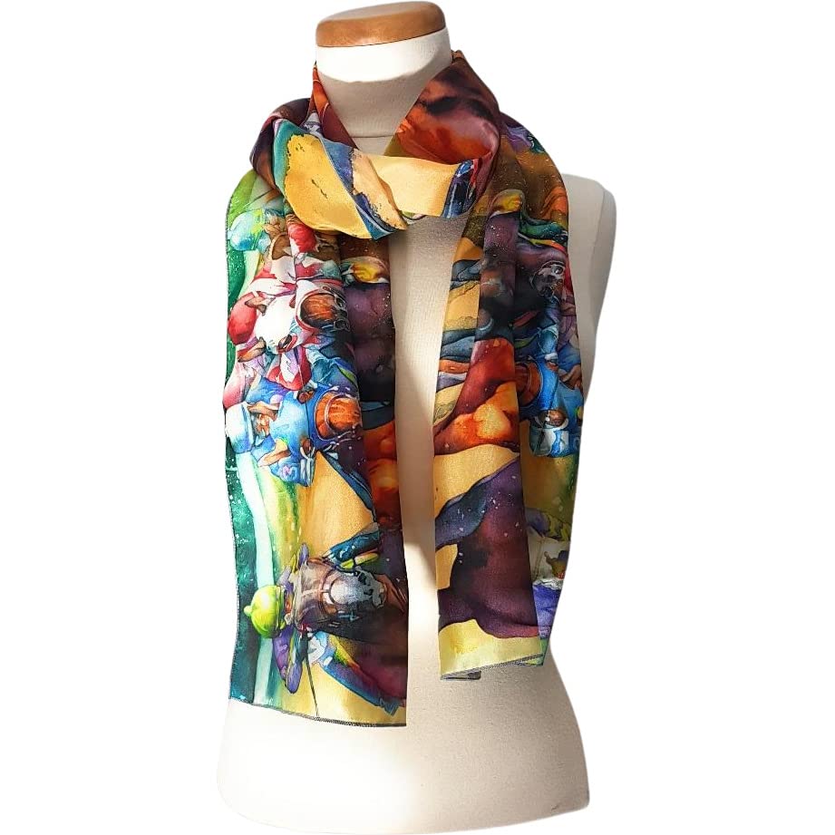 Silk Scarf, Horse Racing Accessory, Equine Art, Hat, Boho, Gift For Her - 16" x 72" 100% Habotai Silk by Cheryl Chalmers3