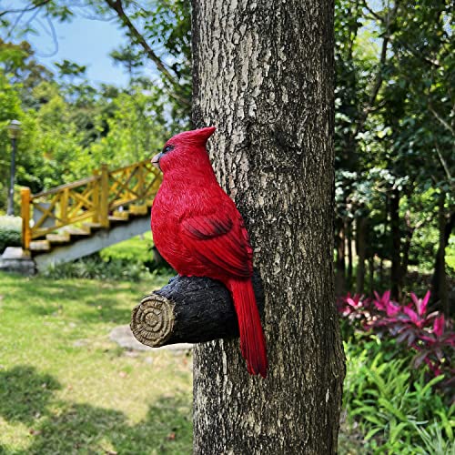 Handsider Tree Hugger Cardinal, Garden Statues Large Bird Garden Peeker Tree Decor Figurine Hanging Tree Face Sculpture Yard Ornaments #TOP4