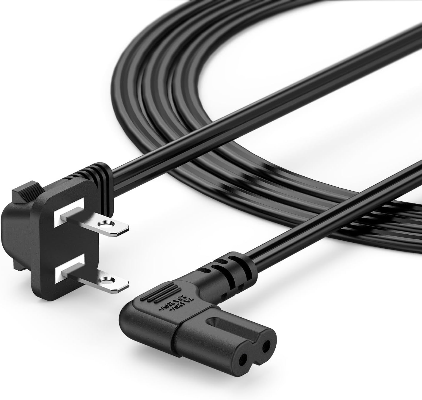 90 Degree Angled AC Power Cable - 2 Prong Compatible for Hp, Lg, Sharp, Canon, Brother, Epson, Lexmark Printers