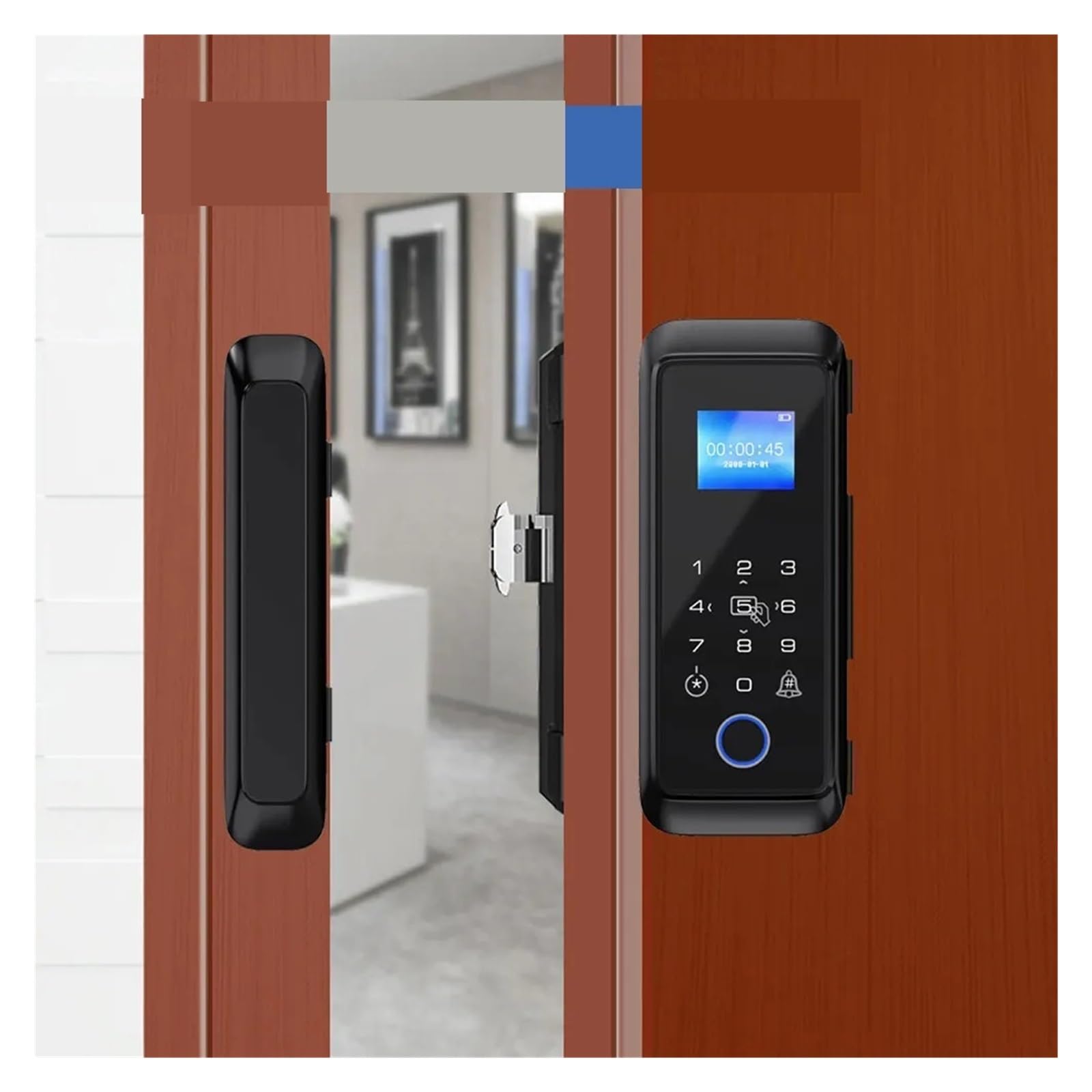 Cerradura inteligente for puerta de cristal con Bluetooth y huella dactilar, doble gancho, desbloqueo, tarjeta M1 contraseña,Seguridad mejorada(Double framed)