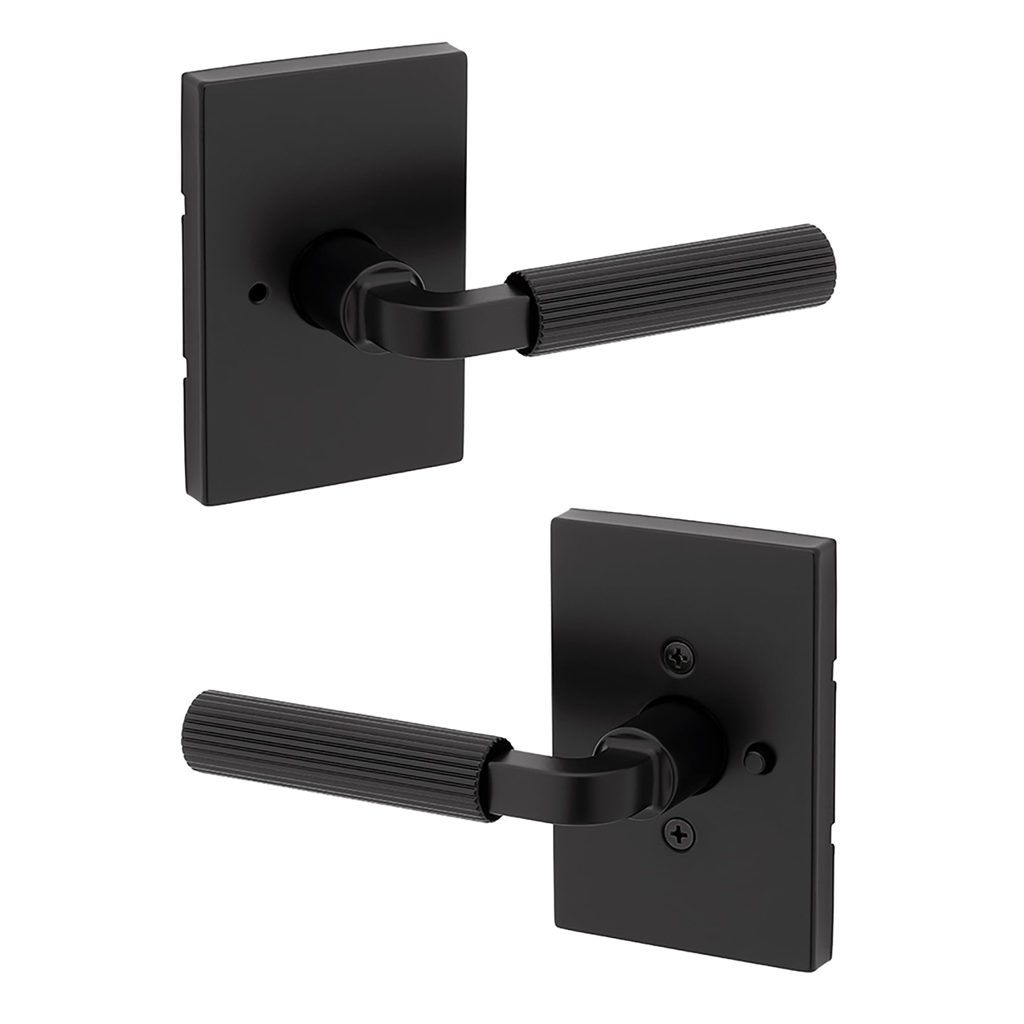Poignée de porte noire Kwikset Mirada avec serrure de chambre à bouton-poussoir