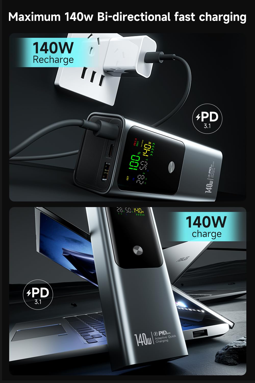 Amazon | Raydyn 86000mAh/140W ポータブルバッテリー 4 ポート (2 USB
