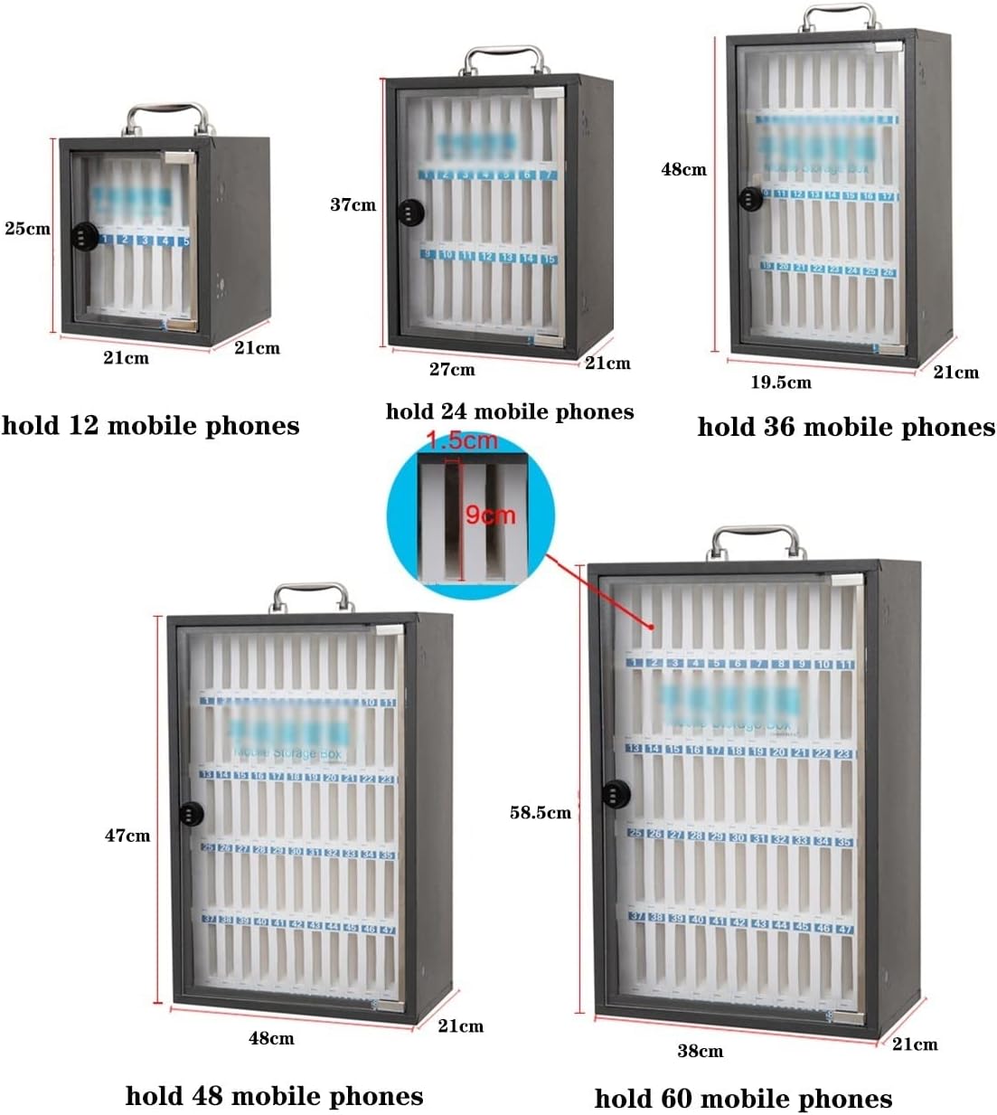 Mobile Phone Storage Cabinet with Combination Lock - Secure Mobile Phone Safe Deposit Box, Organizer for School & Office, Holds 12-60 Devices, Ideal for Safe Storage Solutions.