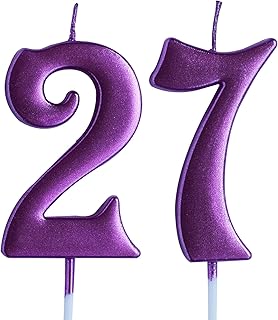 Pink 27th Birthday Candle, Number 27 Years Old Candles Cake Topper, Woman Party Decorations, Supplies