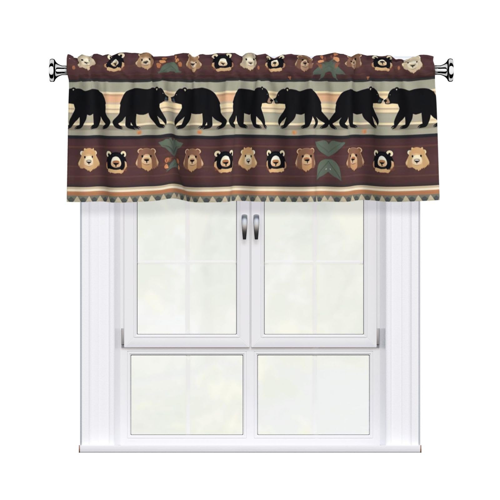 BTCOWZRV Bear Curtain Valance for Windows,Kitchen Window Curtains Blackout Drapes Window Treatments Decorative Rod Pocket Short Curtain for Living Room Bedroom,54" W x 18" L