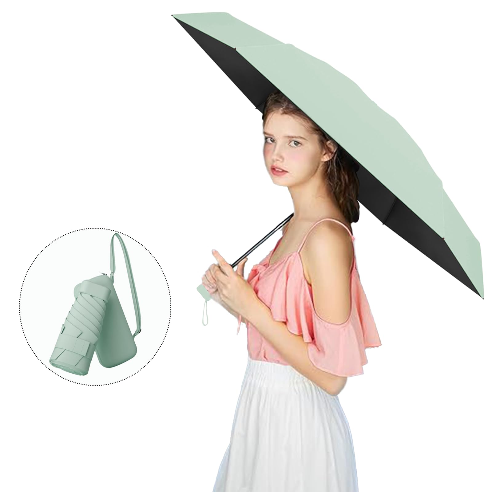 Parasol, mini parasol, parasol kieszonkowy, kompaktowy parasol, mini składany parasol podróżny, parasol UV, z uchwytem na karty, z linką