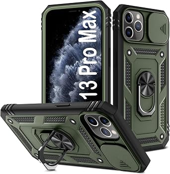 PASNEW Military Case for iPhone 13 Pro Max,6.7",Army Green