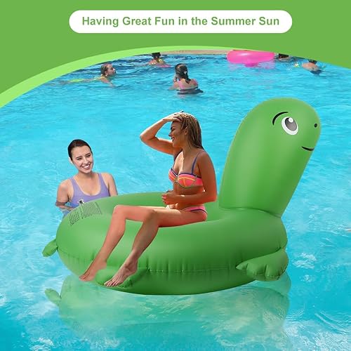 Miniatura 4 de Ciavca Flotadores inflables de tortuga con luces, flotadores de piscina LED solares para adultos, flotadores grandes de 42 pulgadas para piscina de
