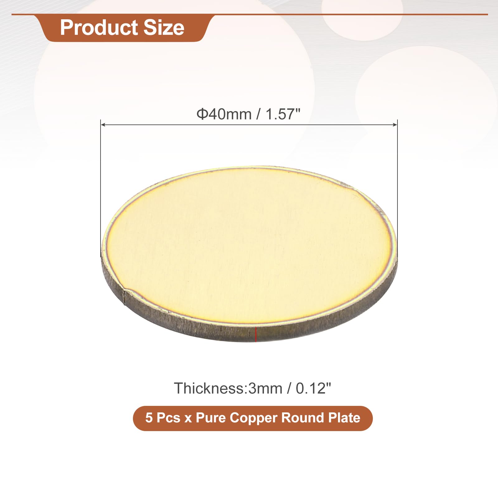 QUARKZMAN 5 Pcs Plaque Ronde En Laiton, 40mm(1.57") Dia Feuilles Cuivre naturel, 3mm Feuille Métal En Laiton H62 Pour, DIY, Réparations Électriques, Usage Industriel, Estampage Métallique
