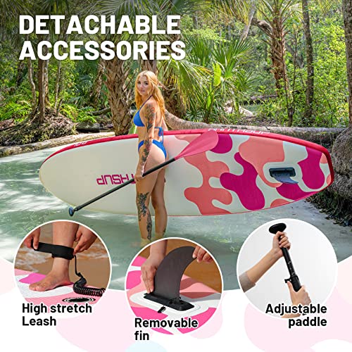 Sup - Tabla de Remo Inflable, Tabla de Remo Inflable con Accesorios de, Cubierta Antideslizante, Remo Ajustable, Mochila de Viaje, Aleta Inferior para Remo de 10 pies 6 Pulgadas, Color Rosa Coral - imagen 5