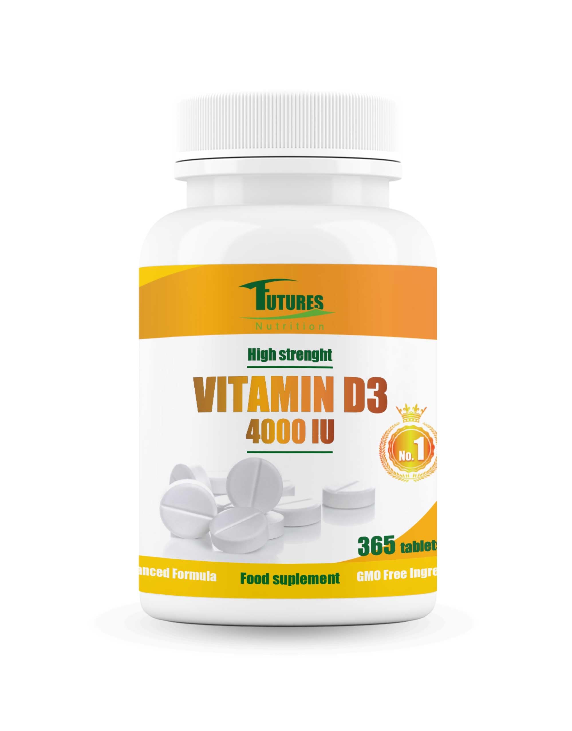 Vitamin D3 4000 IU - Vitamin D High Strength 4000iu - Vitamin D Tablets GMO & Gluten Free - 365 VIT D3 Tablets - Immune System Booster D3 Vitamins Supplements for Men and Women
