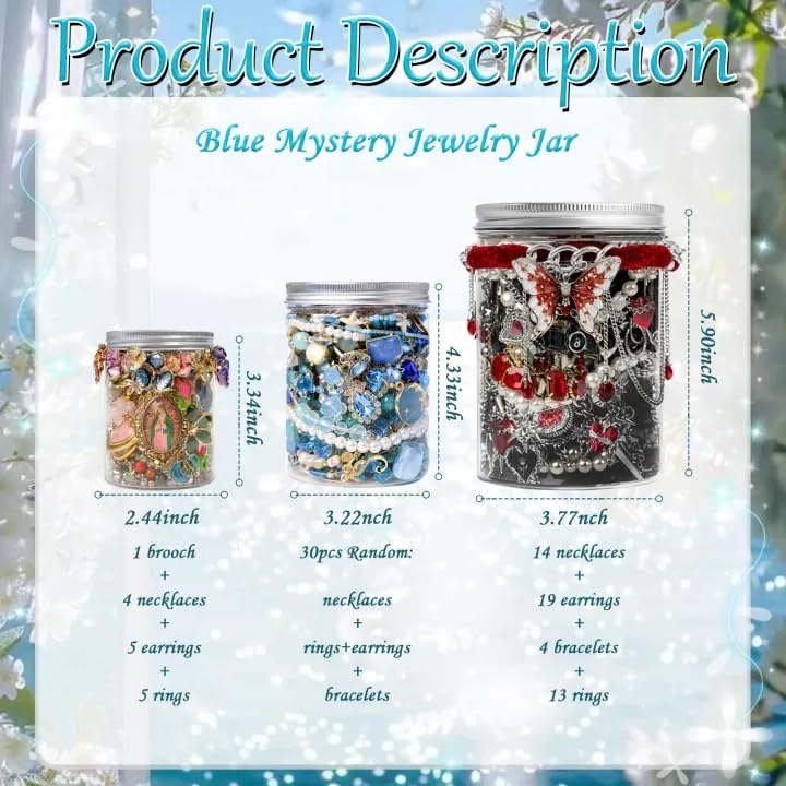 Image of SMUOBT Mystery Jewelry Jar Bundle - Surprise Vintage Jewelry Box for Women,Gift Jewelry Set (Necklace, Earrings, Rings,Kracelet,Keychain) - Unique Birthday Gift for Women