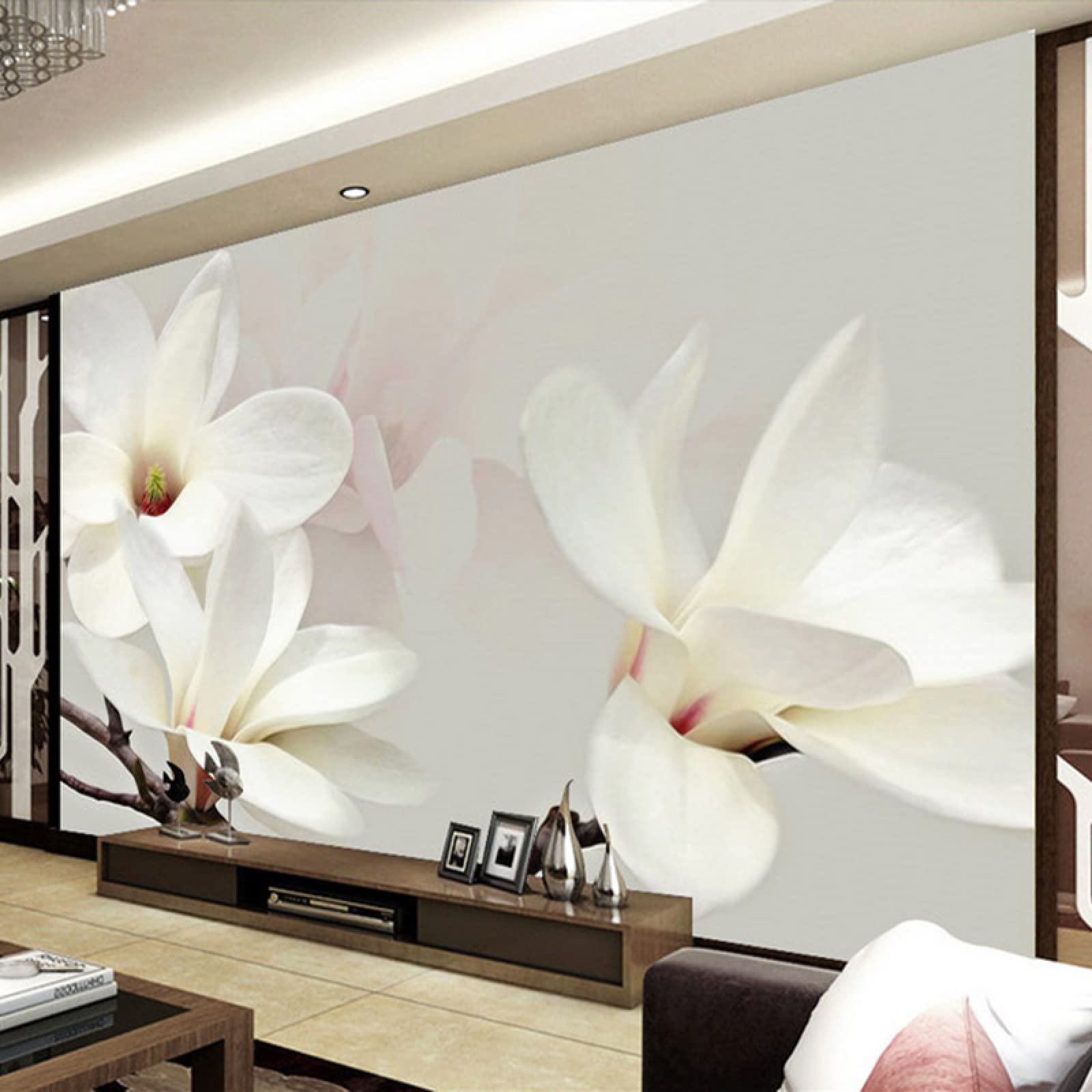 Papier peint murale 3D autocollant fleur de lys blanc magnolia en pvc pour salon