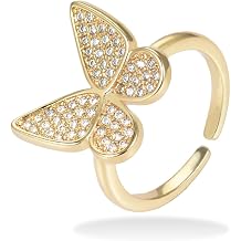 LSxAB Gold Rings for Women Snack Panther Butterfly Angel Wing Minimalism Adjustable Open Ring Band Statement Jewelry Gift for Mom Sister Daughter Lover Girlfriend Clear CZ Birthday Christmas