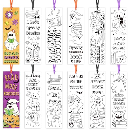 Halloween Color Your Own Bookmarks-120 Pcs Spooky Ghost Themed DIY Coloring Blank Bookmark Halloween Party Game Prize Art Craft Supplies for Students Fillers Classroom Reading Club Rewards Book Decors