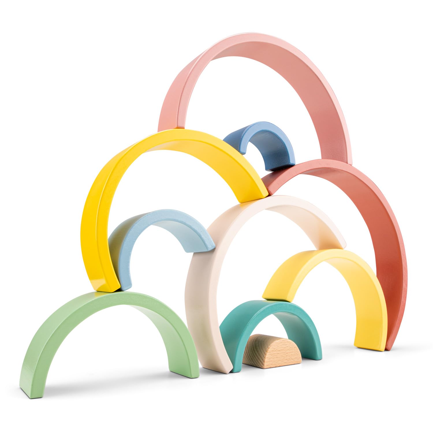 Woet Wooden Rainbow Stacker for Toddlers Age 12m+, 10-Piece Arches, Montessori Stacking Toy, Educational Early Learning Gift