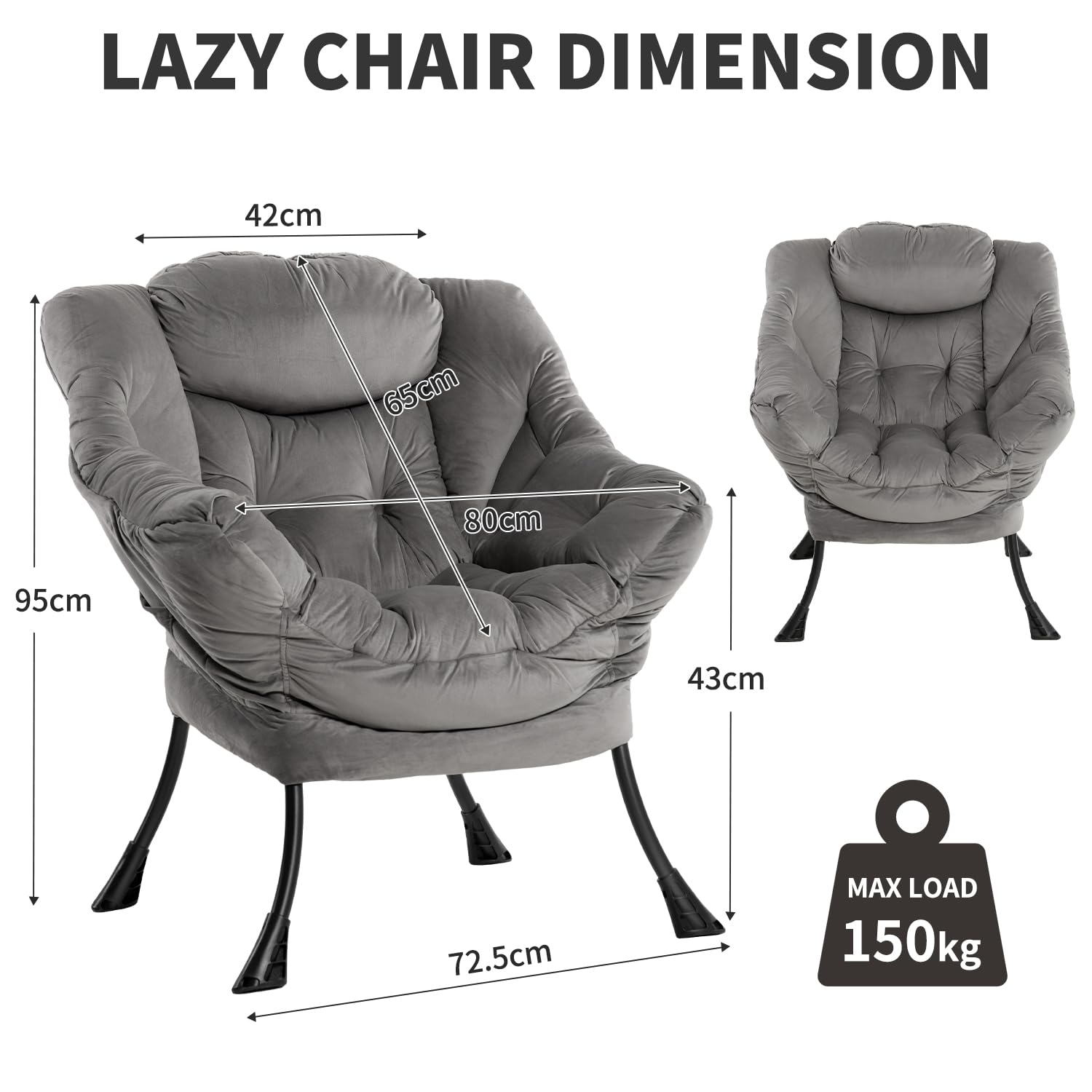 AIMEZO Relax Fauteuil, Lazy Chair Canapé de Loisir Moderne, Fauteuil de Lecture de Loisir pour Chambre/Salon/Balcon, Gris Clair