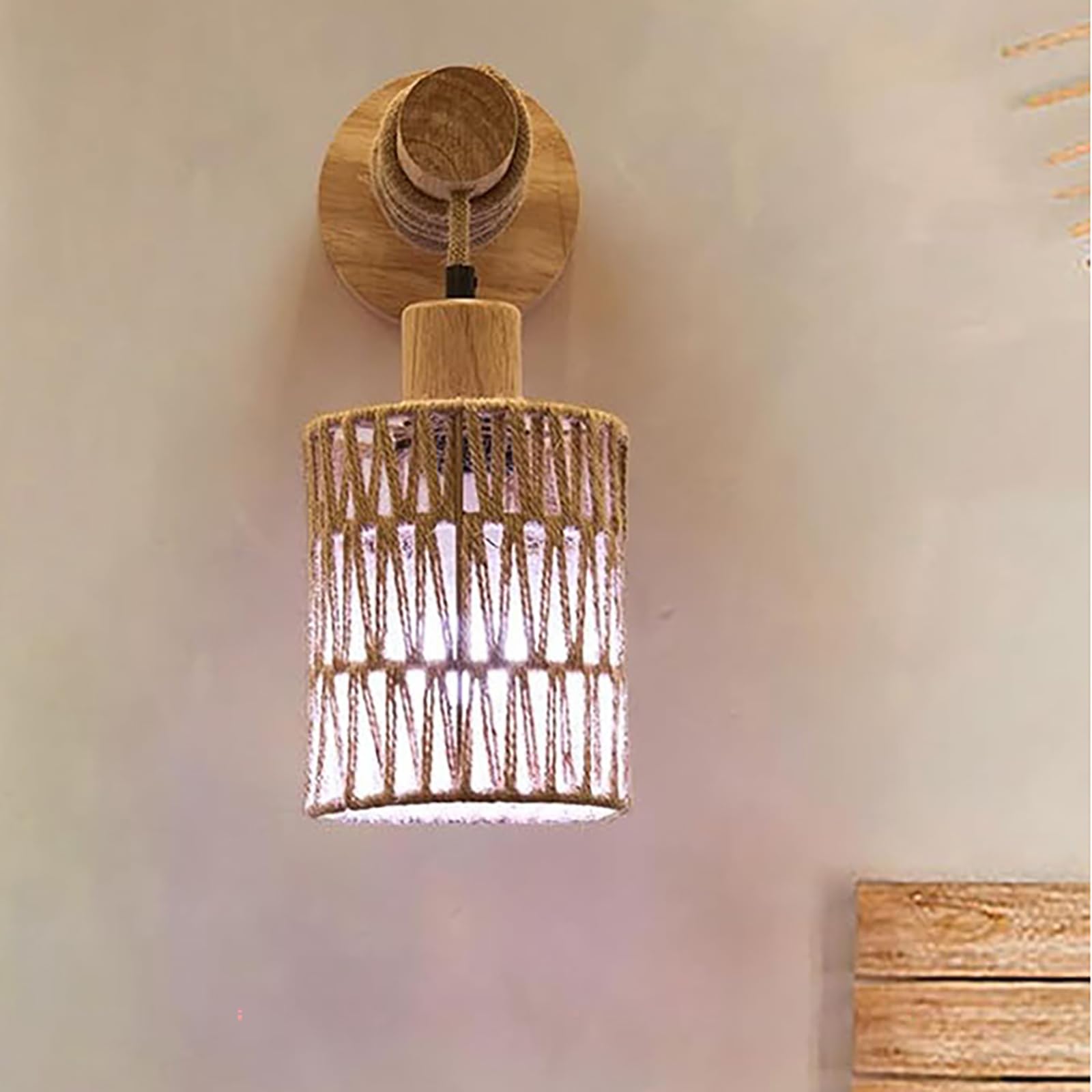 Aplique Rattan Boho, Lámpara de Pared Colgante Mimbre, Lámpara Laternas Madera Rústica, Set de 2 para Dormitorio, Sala Estar, Pasillo, Entrada, Decoración Granja,B