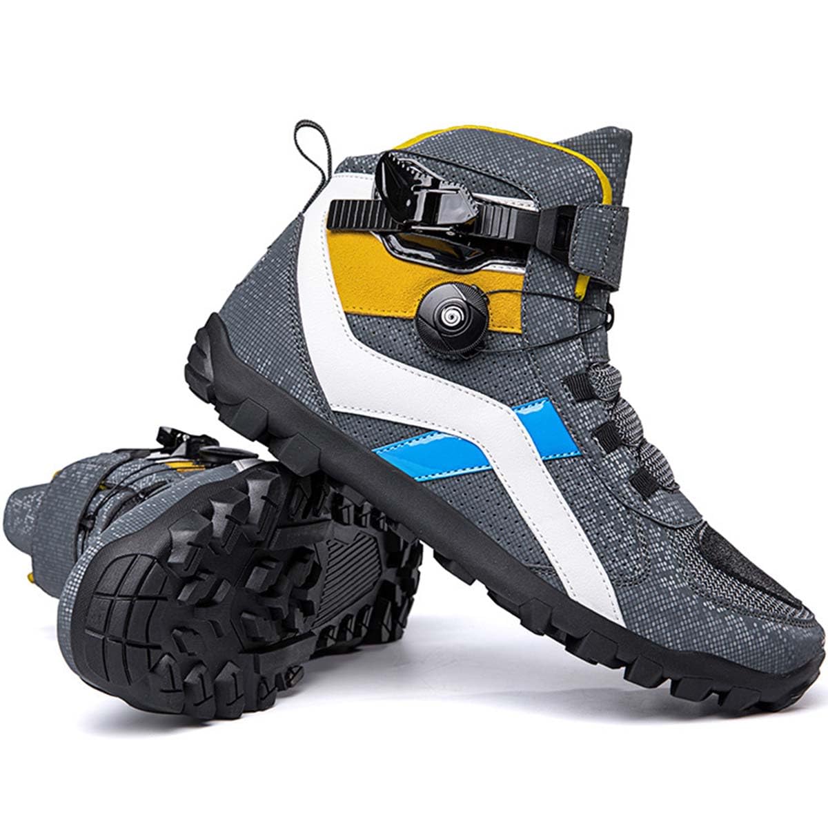 Stivali Moto in Pelle da Uomo, Stivale Touring Impermeabile, Suola in Gomma Piena Scarpe Protettivi da Motociclista Traspirante
