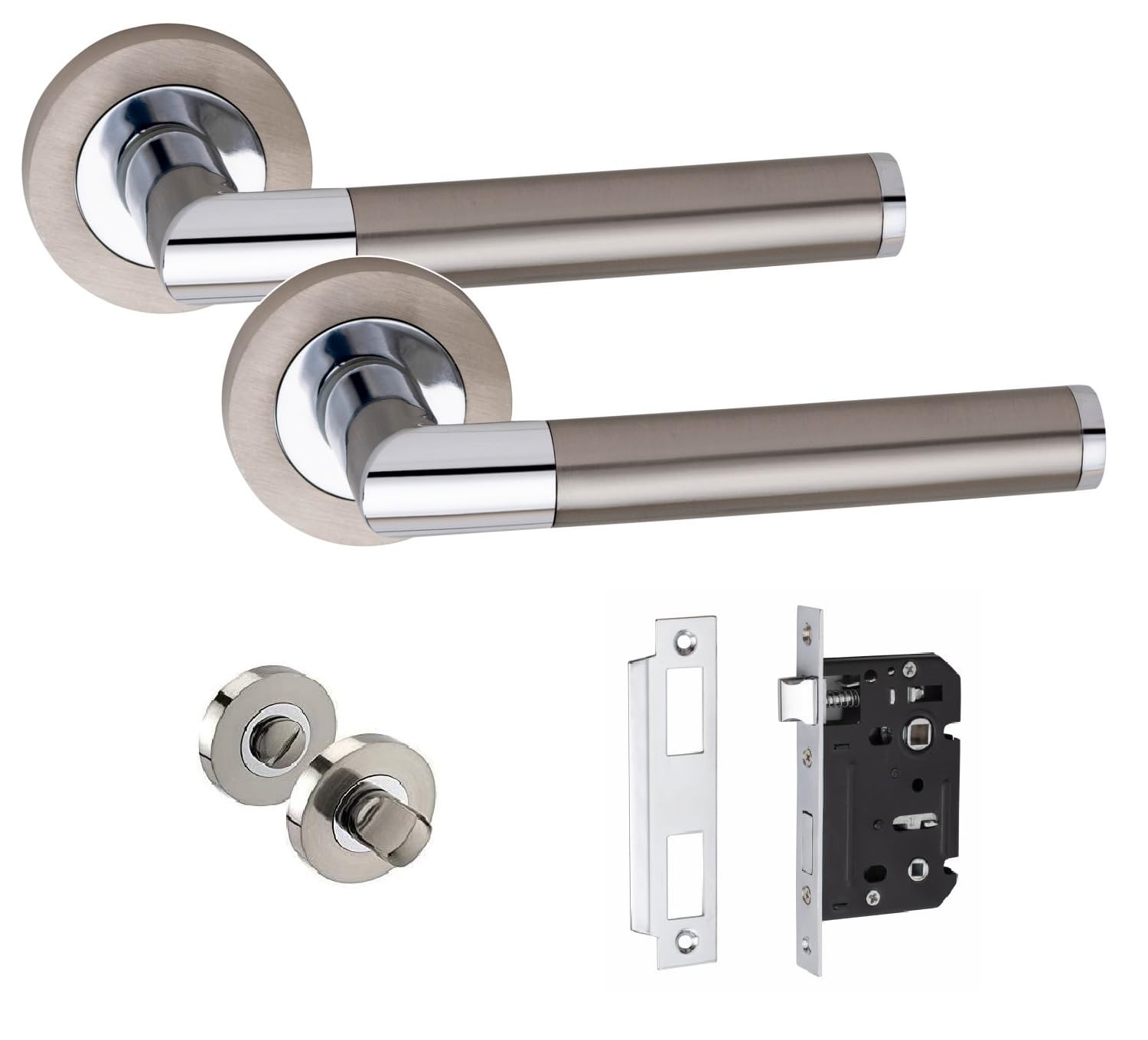 Golden Grace Mitred Door Handle - Satin Nickel - Polished Chrome - 64mm
