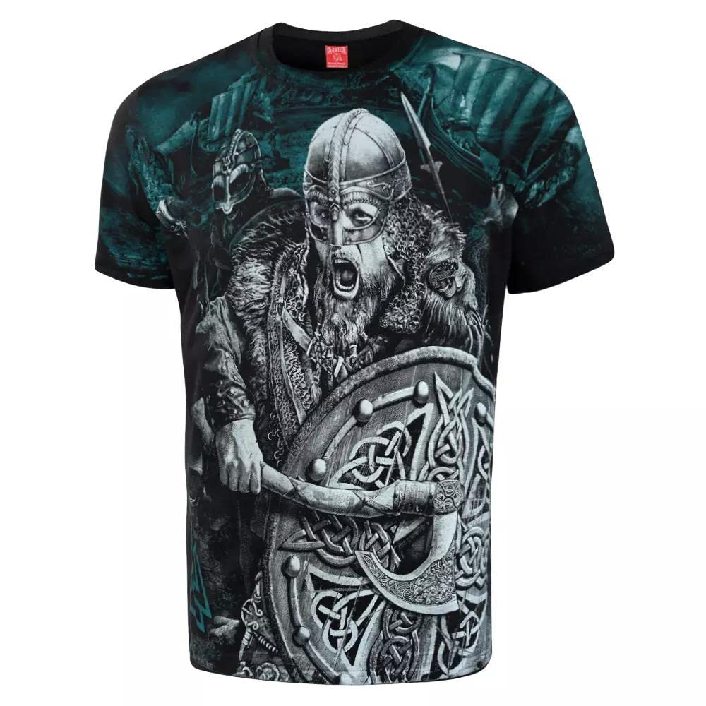 Viking Raiders Mens Black T Shirt Heavy Metal Rock Celtic Norse Mythology Graphic Tee