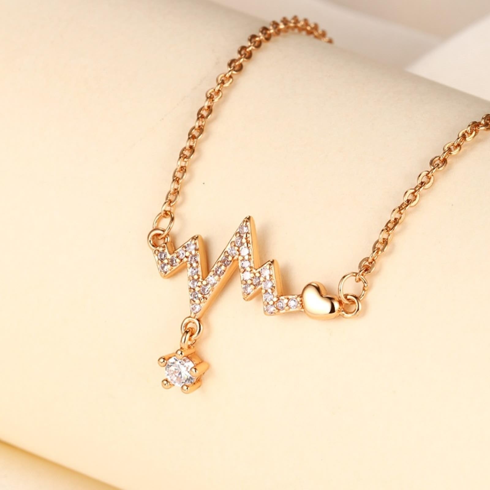 Damen Halskette Gold 750/585/375, Halskette Anhänger Herzschlag mit Labor Diamant, Echtschmuck Kette Verstellbar 40+5 cm