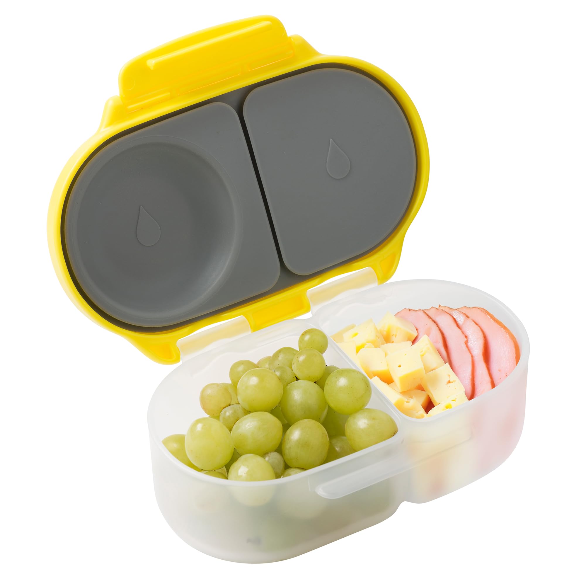 b.box Snack Box Reusable Snack Containers with Lids 2 compartments, Bento Box for kids and toddlers, Leakproof Lunch Box, BPA free and Dishwasher Safe Snack Container (Lemon Sherbet, 1 3/4 Cup)