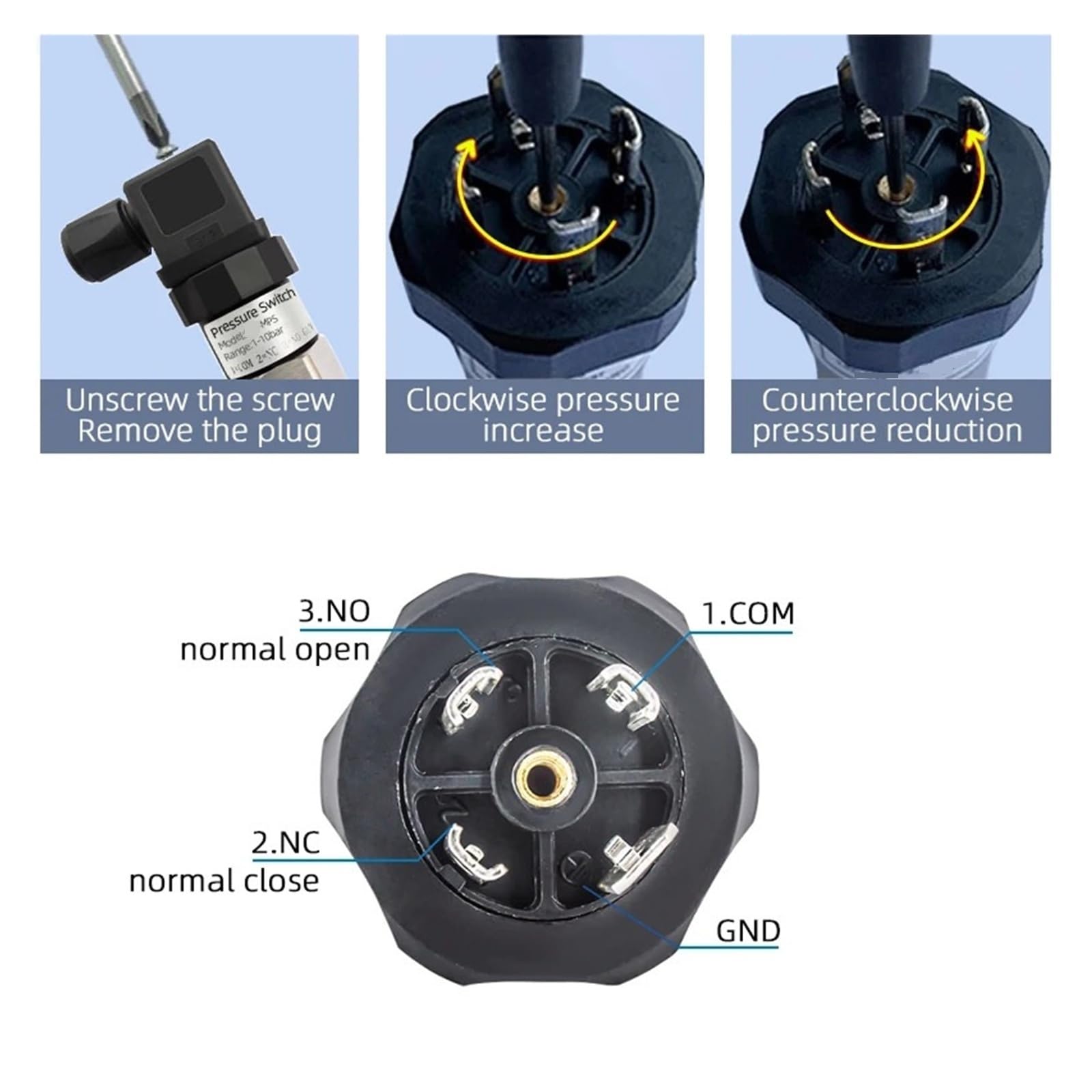 Interruptor de presión mecánico ajustable, controlador membrana pistón diafragma acero inoxidable for sistema neumático bomba agua 1 ud