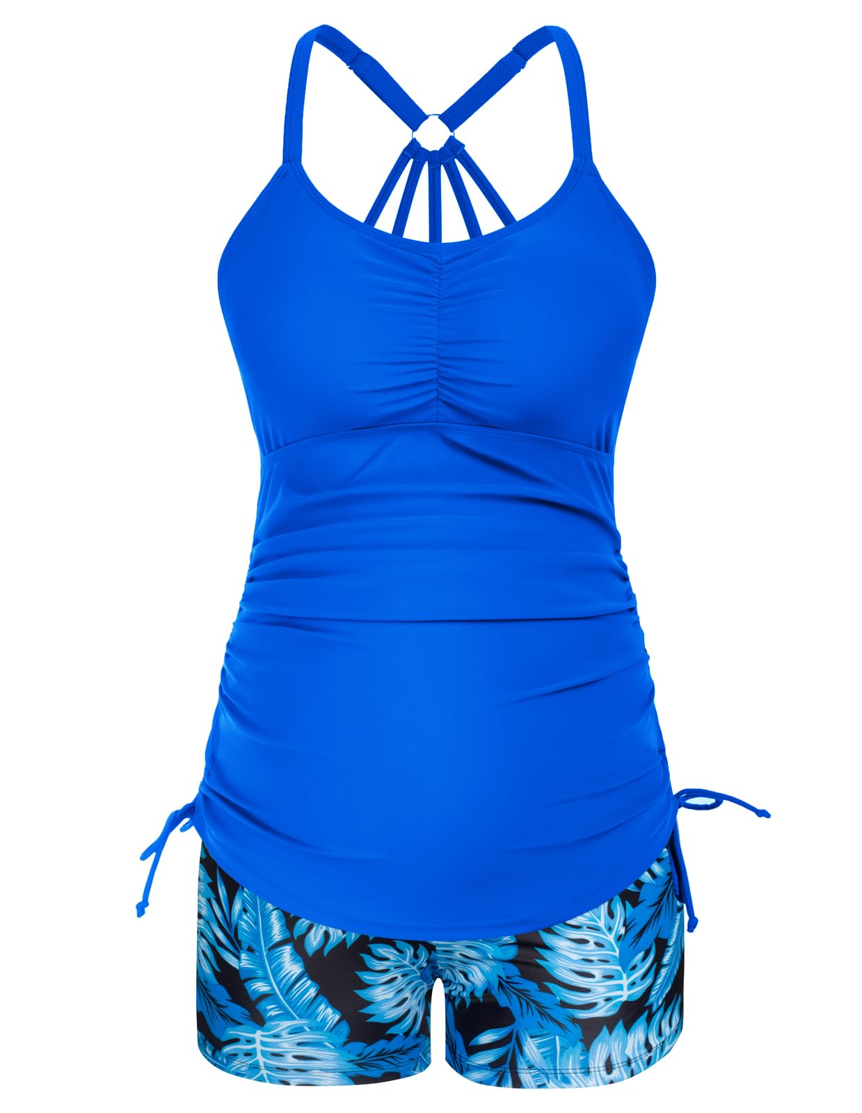 Maacie Maillot De Bain Deux Pièces De Maternité Maillot De Bain Dos Nu Plissé Bleu et Feuilles XL