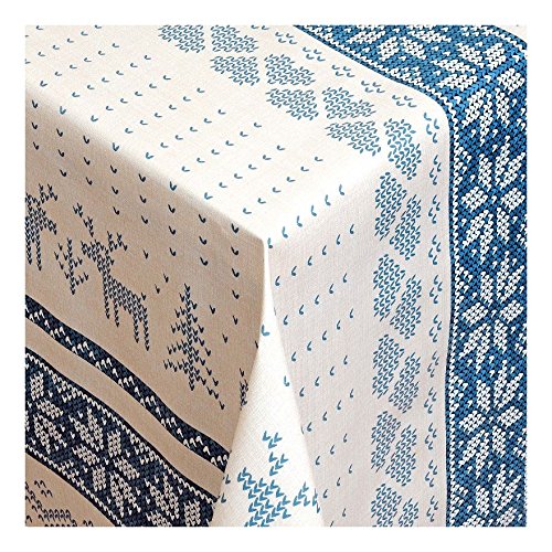 Preisvergleich Produktbild WACHSTUCH Tischdecken Wachstischdecke Gartentischdecke, Abwaschbar Meterware, Länge wählbar,Norwegischer Winter winterlische Tischdecke mit nordischem SELBUROSE Elchmotiv Blau (231-04) 100cm x 140cm