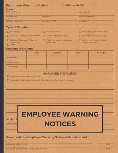 Employee Warning Notice Forms Book: Employee Disciplinary Action Form Book Tracker | Employment Discipline Warning Log Book | Employee Discipline Form Book