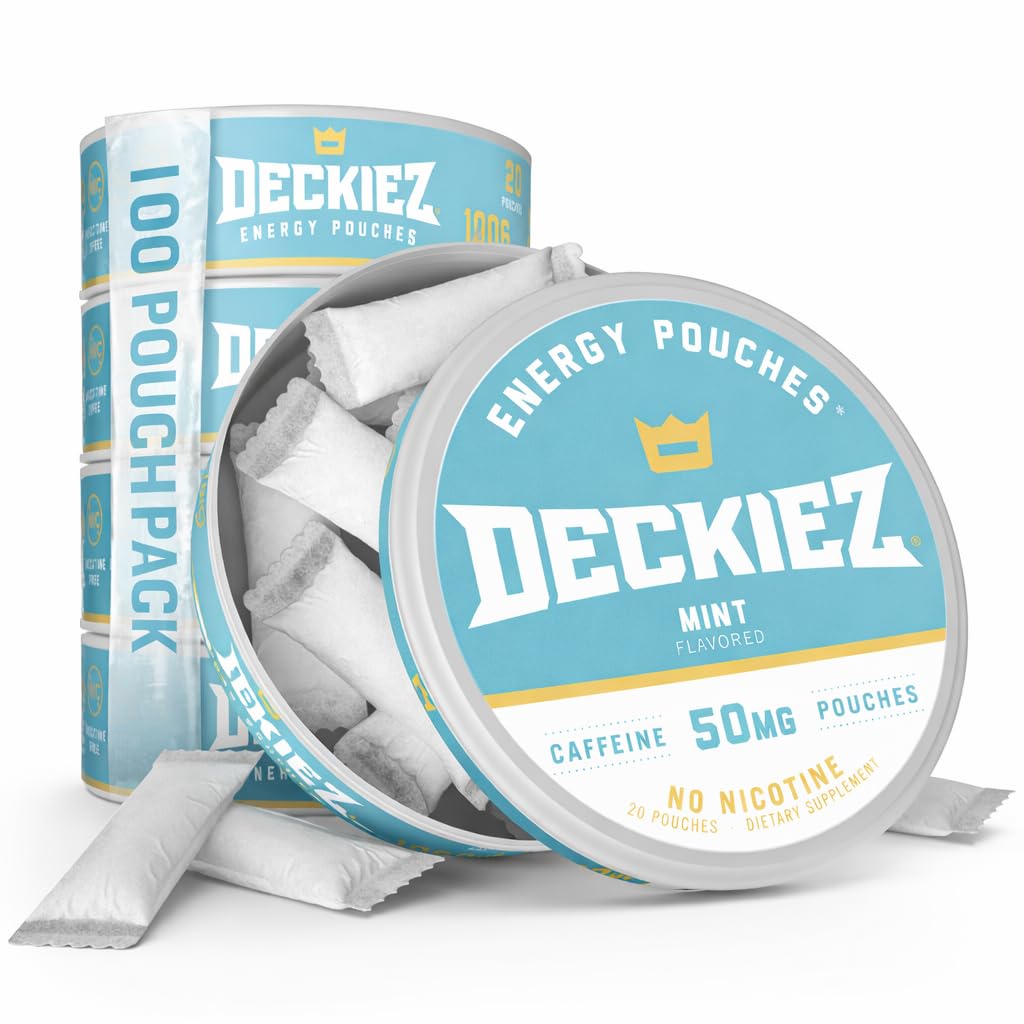 Deckiez Energy Pouches, 5 Cans (100 Pouches), Sugar Free Caffeine Supplement, Coffee Pouches & Energy Drink Alternative, 50mg Caffeine Pouches, Mint Flavor