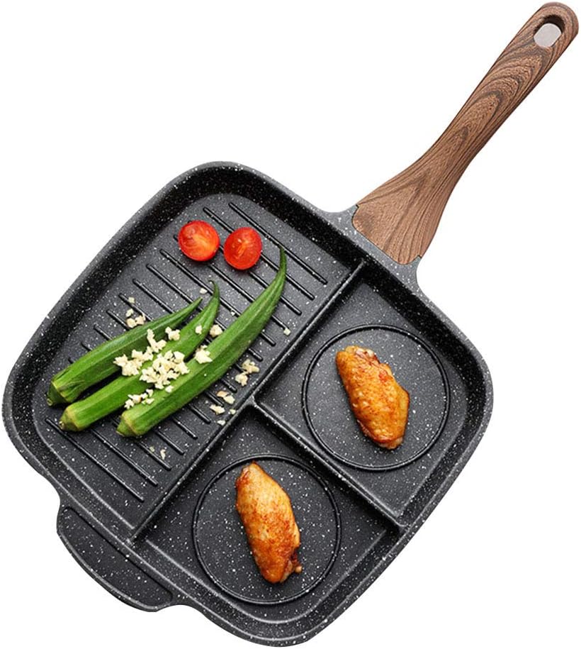 Breakfast Skillet Pan Nonstick Frying Pan 3 Section Divided Aluminum Cooker Pan Egg Steak Omelet Pan Maifan Stone Non-stick Coating