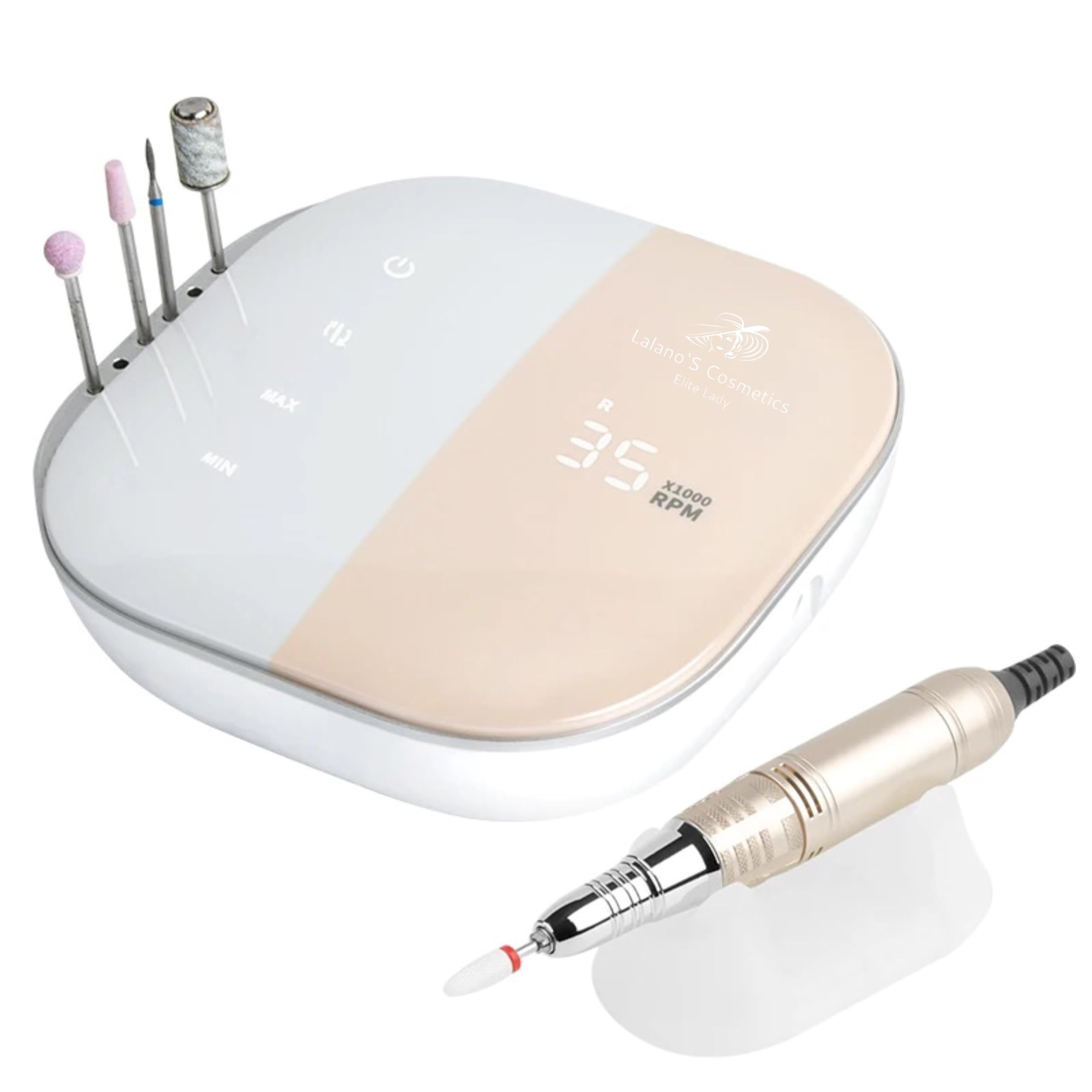 Lalano'S TouchPro frezarka do paznokci 35000 obr./min, profesjonalny zestaw do manicure z ekranem dotykowym LCD, aluminiowa rękojeść i 5 nakładek frezujących – cicha i bez wibracji, elektryczna