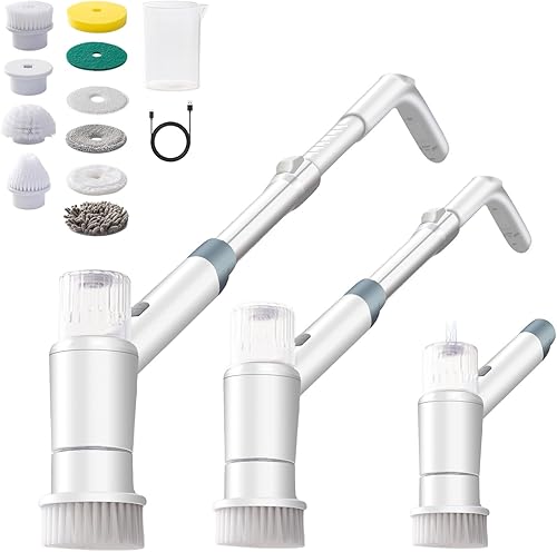 Miniatura 11 de Limpiador eléctrico giratorio, rociador con cepillo de limpieza inalámbrico de espuma, limpiador de ducha de 2 velocidades, cepillo de limpieza de