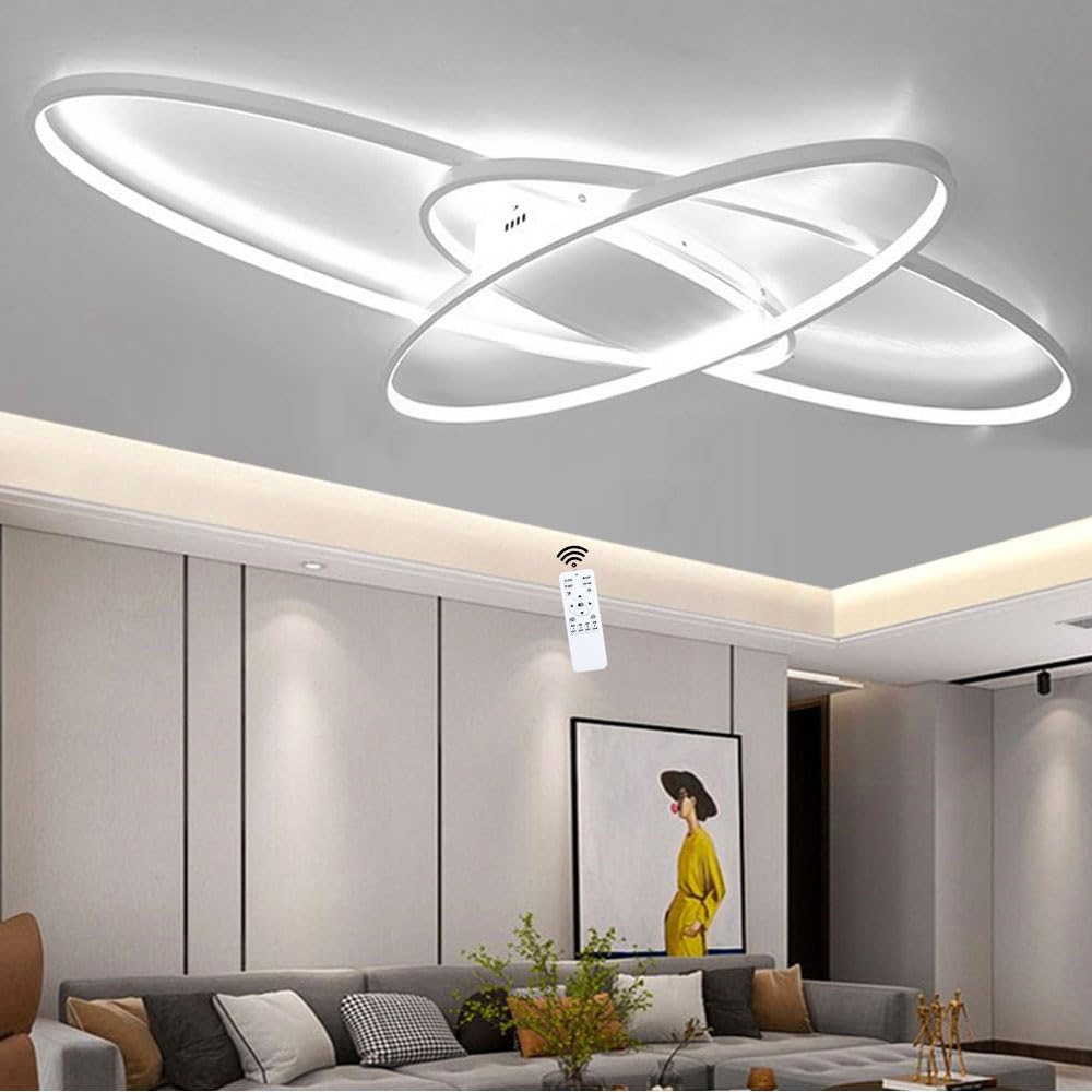 LIUYU Lampara Techo Salon Moderna Regulable 3000K-6500K – Plafón LED Ovalado Blanco 130x85 cm, 95W, 8500LM – Para Salón, Dormitorio, Cocina