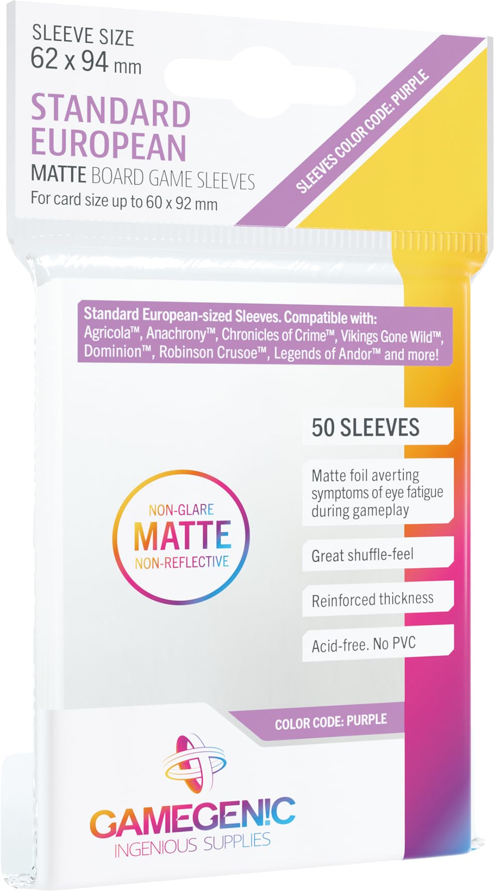 GAMEGEN!​C- Matte Standard European Sized Sleeves 62 x 94 mm (50), Clear Colour (GGS10064ML)