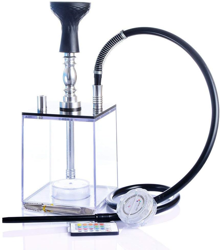 Cube Hookah Set With LED Light - Modern Acrylic Square Shisha Pipe for Smoking Enjoyment