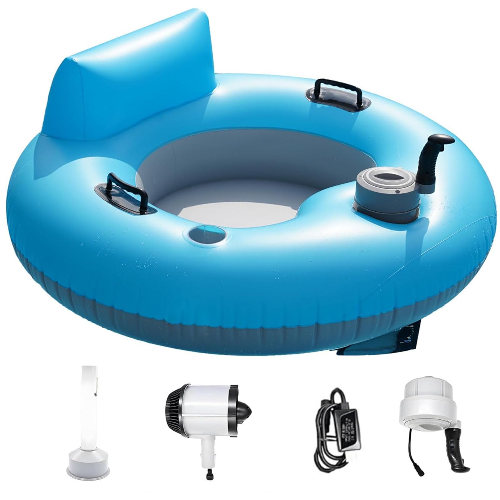 Pvxa Motorized Tubes Floating,Motorized Pool Float, Electric Inflatable Pool Lounger, with Soft Backrest,Cup Holder,Storage Bag, for Lake Pool, Summer