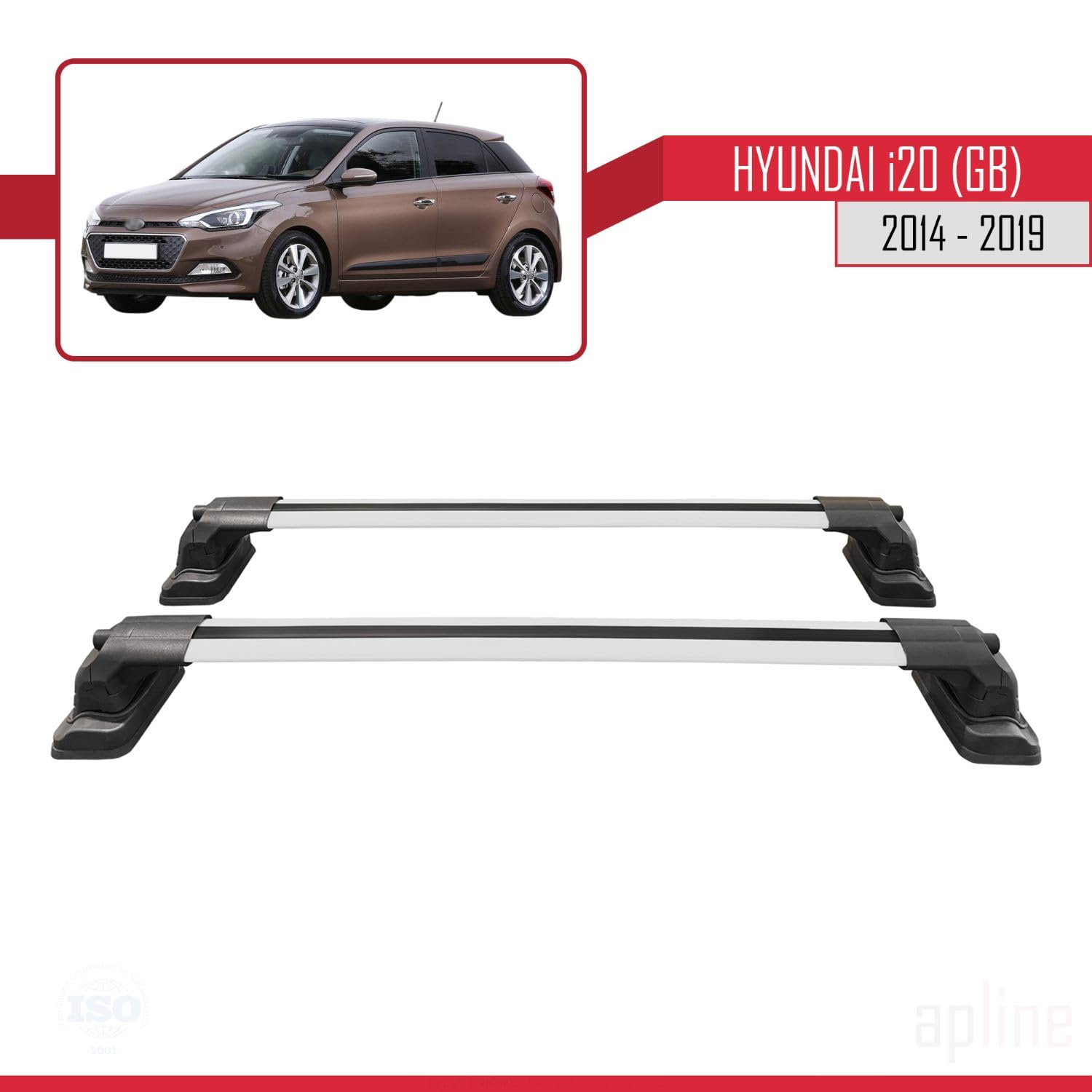 Compatible con Hyundai i20 (GB) 2014-2020 Modelo Ace-3 Barra de Techo Auto Portaequipajes Barras Transversales Gris Aluminio 2 Barras