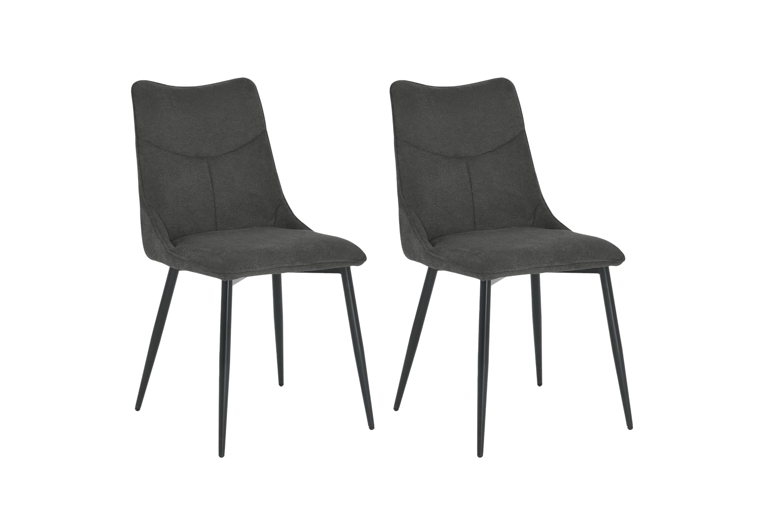 2er Set Esszimmerstühle – Gepolstert, Mit Armlehnen, Schwarzen Metallbeinen, Dunkelgrauer Stoff