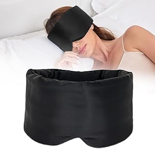 100% Mulberry Silk Sleep Mask for Women & Men Beauty Sleep, Adjustable Blindfold Large Eye Cover for Side Sleepers, Soft Pressure-Free Design for Home, Travel, Office, Napping (Black)