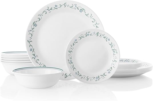 Corelle 18-piece Dinner Set, Country Cottage, Blue and White Service for 6, Chip Resistant Dinnerware, Includes 26cm Dinner Plates, 17cm Salad/Side Plates and 530ml Soup/Cereal Bowls