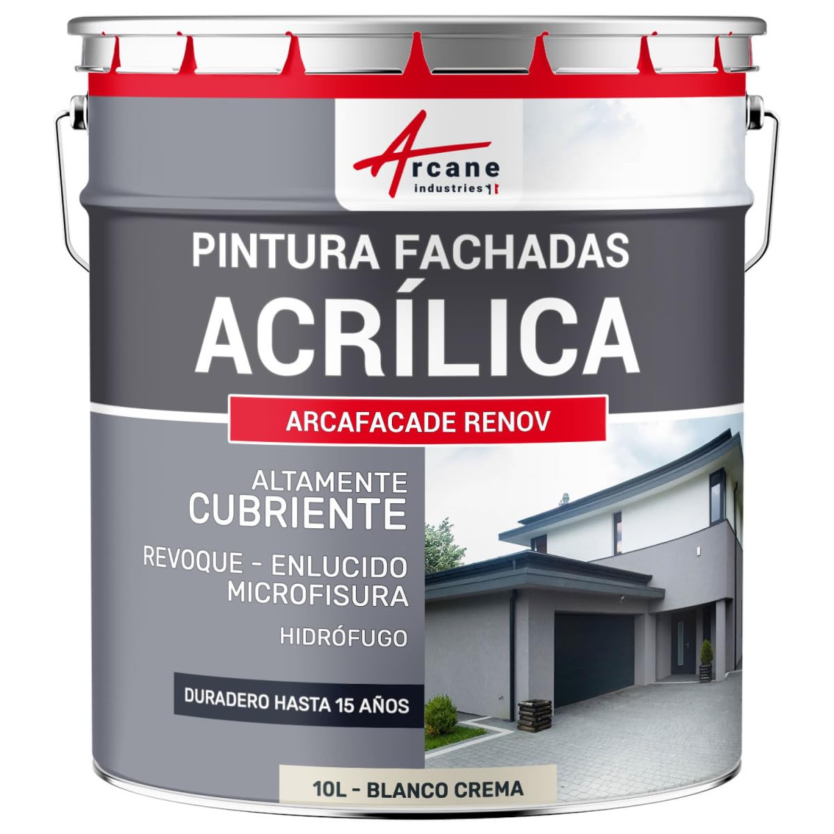 ARCANE INDUSTRIES Pintura Acrílica para Fachada y Crépi 2.5 L Blanco Crema | Impermeabiliza Fachadas, Cubre las Microfisuras, Microporosa, Alto Poder Cubriente, Acabado Mate - Arcane Industries