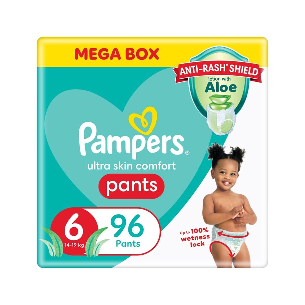 Pampers Anti-Rash Shield Pants - Size 6 (14-19 kg), 96 Diapers