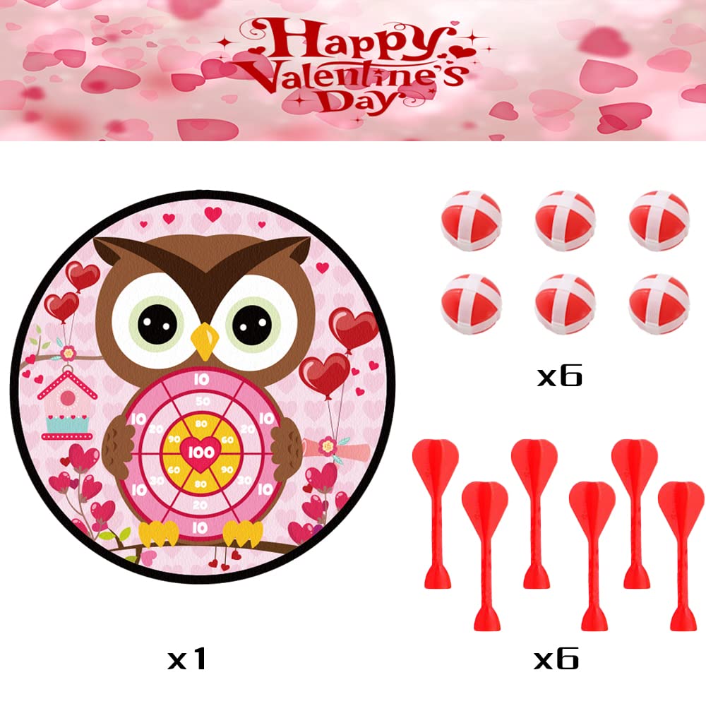 Valentines Day Game Dart Board 26in Owl Dart Board with 6 Sticky Balls and 6 Darts Toy Hooks Valentines Day Party Favors Indoor Outdoor Sports Puzzle Game